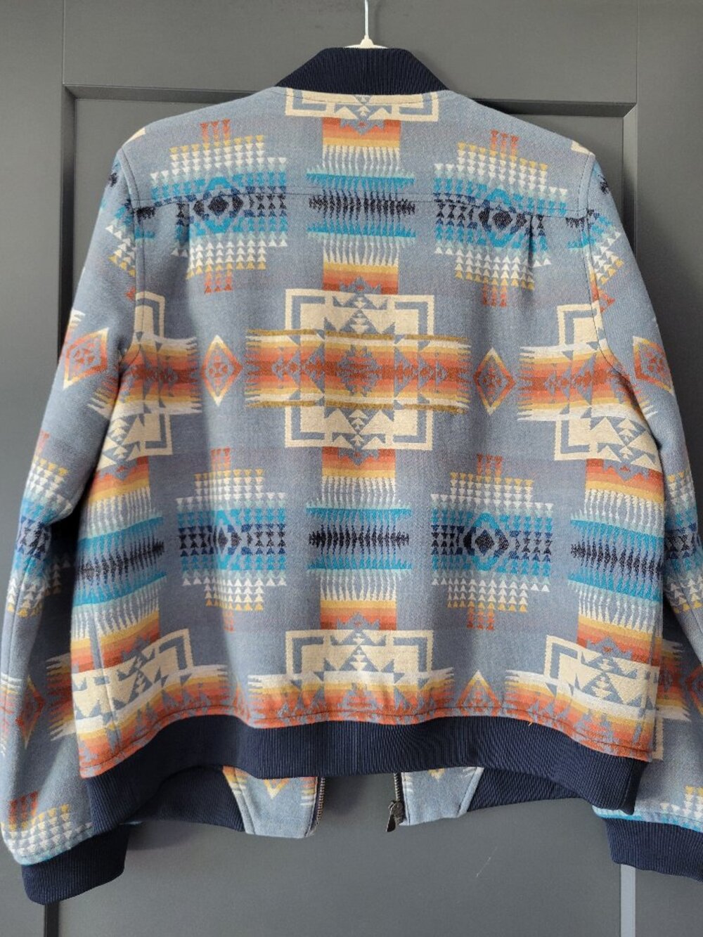 PENDLETON WOMEN'S WOOL BOMBER JACKET NWT L CHIEF JOSEPH PATTERN BLUE MULTI - Picture 9 of 13